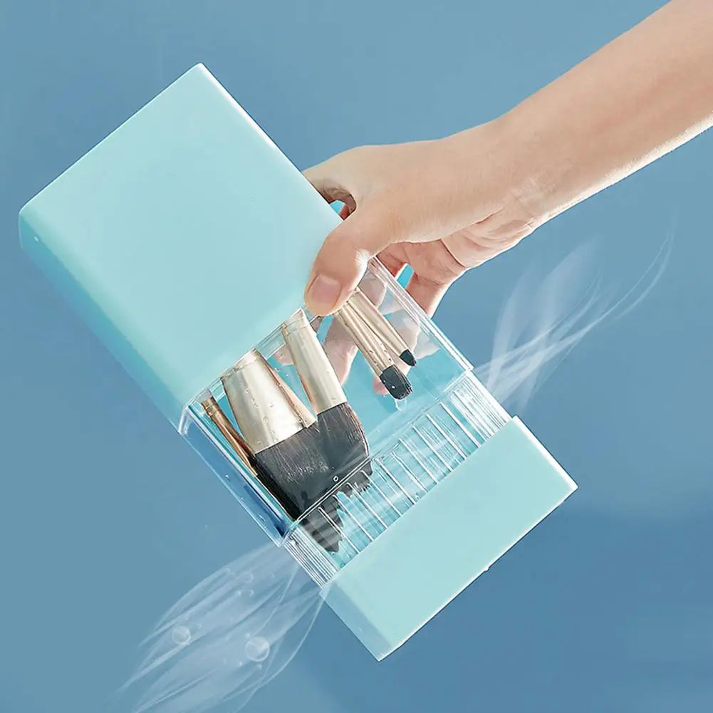 2 in 1 Makeup Brush Holder Dustproof Portable Cosmetic Brush Air Drying Storage Box Container for Camp Swimming Outdoor Sports